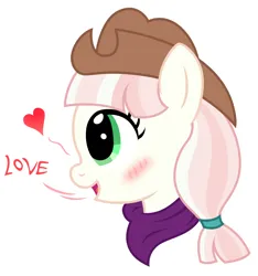 Size: 2318x2479 | Tagged: safe, artist:third uncle, derpibooru import, penny ante, earth pony, pony, background pony, blushing, cowboy hat, cute, female, hat, image, love, mare, neckerchief, pigtails, png, simple background, solo, white background