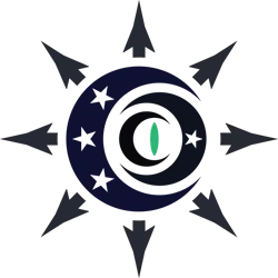 Size: 894x894 | Tagged: safe, artist:tikibat, derpibooru import, fanfic:iron hearts, chaos, crossover, eye, image, logo, moon, no pony, png, simple background, stars, transparent background