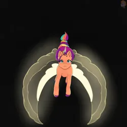 Size: 1122x1122 | Tagged: safe, derpibooru import, sunny starscout, alicorn, pony, g5, my little pony: a new generation, artificial horn, artificial wings, augmented, female, frown, glow, glowing horn, glowing wings, horn, image, magic, magic horn, magic wings, mane stripe sunny, mare, multicolored hair, png, race swap, solo, sunnycorn, unshorn fetlocks, wings