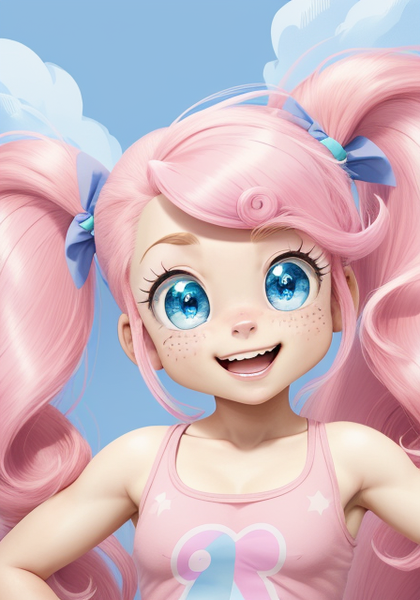 Size: 448x640 | Tagged: safe, banned from derpibooru, deleted from derpibooru, derpibooru import, machine learning generated, stable diffusion, pinkie pie, human, ai content, bow, cute, freckles, hair bow, humanized, image, open mouth, pigtails, png, solo