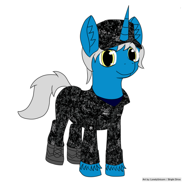 Size: 3000x3000 | Tagged: safe, artist:brightdrive, derpibooru import, oc, oc:bright drive, unicorn, boots, camouflage, clothes, hat, horn, image, looking at you, military uniform, newbie artist training grounds, nighthaze, png, shoes, simple background, solo, transparent background, unicorn oc, uniform