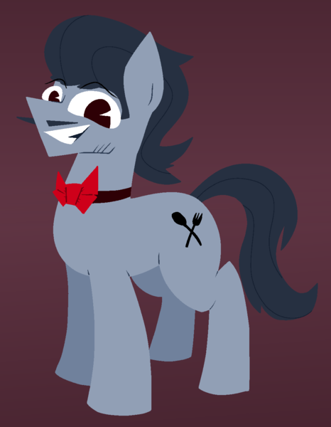 Size: 1058x1362 | Tagged: safe, artist:yamston, derpibooru import, oc, oc:la fluky, unofficial characters only, earth pony, pony, fanfic:living the dream, 2023, bowtie, earth pony oc, facial hair, fanfic art, gray coat, gray mane, image, male, moustache, png, red background, red eyes, simple background, solo, stallion, tail