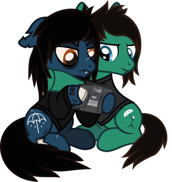 Size: 1237x1309 | Tagged: safe, artist:lightningbolt, derpibooru import, oc, ponified, ponified:oliver sykes, earth pony, pony, undead, zombie, zombie pony, .svg available, angry, bags under eyes, bloodshot eyes, bone, bring me the horizon, brothers, clothes, derpibooru exclusive, duo, duo male, fangs, frown, hoof hold, hug, image, jacket, leather, leather jacket, lidded eyes, lip piercing, long sleeves, looking down, male, piercing, png, scar, sega game gear, show accurate, siblings, simple background, sitting, smiling, stallion, stitches, tattoo, tom sykes, torn ear, transparent background, vector, video game