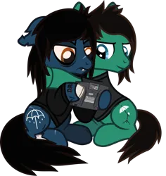 Size: 1237x1309 | Tagged: safe, artist:lightningbolt, derpibooru import, oc, ponified, ponified:oliver sykes, earth pony, pony, undead, zombie, zombie pony, .svg available, angry, bags under eyes, bloodshot eyes, bone, bring me the horizon, brothers, clothes, derpibooru exclusive, duo, duo male, fangs, frown, hoof hold, hug, image, jacket, leather, leather jacket, lidded eyes, lip piercing, long sleeves, looking down, male, piercing, png, scar, sega game gear, show accurate, siblings, simple background, sitting, smiling, stallion, stitches, tattoo, tom sykes, torn ear, transparent background, vector, video game