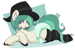 Size: 2988x1953 | Tagged: suggestive, artist:czu, derpibooru import, oc, oc:coven, unofficial characters only, earth pony, diaper, diaper fetish, fetish, hat, image, looking at you, lying down, male, non-baby in diaper, png, prehensile tail, prone, solo, solo male, tail, unshorn fetlocks