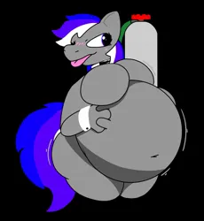 Size: 1363x1481 | Tagged: suggestive, artist:junsterxx, derpibooru import, oc, oc:retrothegempony, unofficial characters only, earth pony, pony, unicorn, air tank, belly, belly expansion, belly inflation, big belly, blimp, blushing, butt, clothes, cuffs (clothes), growth, huge belly, image, inflation, jpeg, plot, tongue out