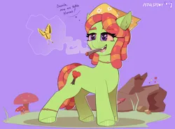 Size: 3800x2800 | Tagged: safe, artist:pedalspony, derpibooru import, tree hugger, butterfly, insect, pony, anklet, blunt, bracelet, dialogue, high, image, jewelry, mushroom, necklace, png, smoking