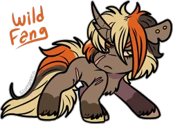 Size: 1868x1339 | Tagged: safe, artist:sexygoatgod, derpibooru import, oc, oc:wild fang, unofficial characters only, pony, unicorn, adoptable, broken horn, chibi, female, feral, horn, image, png, sale, simple background, solo, transparent background