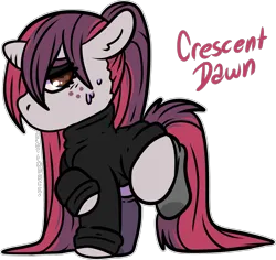 Size: 1485x1402 | Tagged: safe, artist:sexygoatgod, derpibooru import, oc, oc:crescent dawn, unofficial characters only, pony, unicorn, adoptable, chibi, clothes, female, image, png, sale, simple background, socks, solo, sweater, transparent background