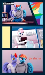 Size: 3000x5000 | Tagged: safe, artist:shadowuwu, derpibooru import, bow hothoof, nurse redheart, windy whistles, anthro, earth pony, pegasus, 3d, and that's how rainbow dash was made, clipboard, comic, commission, commissioner:nerothewizard, dialogue, doctor's office, female, husband and wife, image, male, png, shipping, straight, wholesome, windyhoof