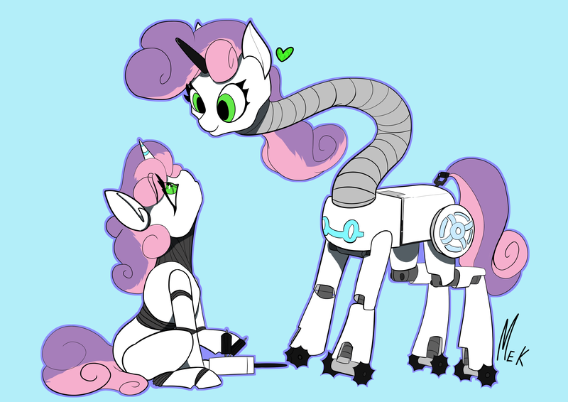 Size: 3508x2480 | Tagged: safe, artist:mekblue, derpibooru import, sweetie belle, robot, unicorn, controller, female, gynoid, image, long neck, png, sweetie bot