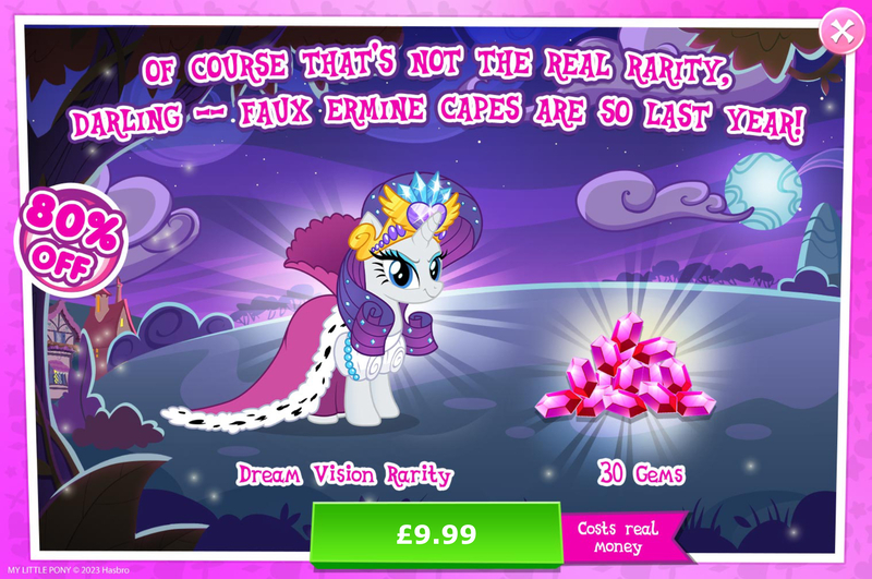 Size: 1960x1300 | Tagged: safe, derpibooru import, idw, official, rarity, pony, unicorn, advertisement, costs real money, crown, english, female, gameloft, gem, horn, idw showified, image, jewelry, jpeg, mantle, mare, mobile game, my little pony: magic princess, numbers, regalia, sale, solo, solo focus, text