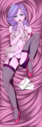 Size: 1143x3428 | Tagged: suggestive, artist:jennobasilicum, derpibooru import, diamond tiara, equestria girls, alternate hairstyle, bed, bedroom eyes, belly button, blanket, body pillow, body pillow design, bra, breasts, busty diamond tiara, clothes, eyeshadow, high heels, image, letter, lingerie, makeup, older, older diamond tiara, open mouth, png, shoes, socks, stockings, thigh highs, underwear