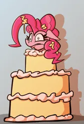 Size: 955x1410 | Tagged: safe, artist:cowsrtasty, derpibooru import, pinkie pie, earth pony, pony, cake, female, food, image, mare, png, popping out of a cake, solo