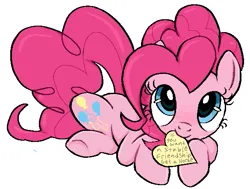 Size: 585x442 | Tagged: safe, artist:muffinz, derpibooru import, pinkie pie, earth pony, pony, cute, heart, image, inviting, png, simple background, solo, white background