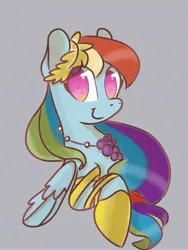 Size: 3072x4096 | Tagged: safe, artist:twiliset, derpibooru import, rainbow dash, pegasus, pony, the best night ever, clothes, cute, dress, gala dress, gray background, happy, image, jpeg, looking at you, simple background, smiling, smiling at you, solo