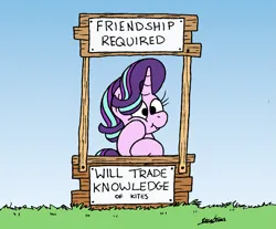 Size: 1977x1636 | Tagged: safe, artist:bobthedalek, derpibooru import, starlight glimmer, pony, unicorn, atg 2023, booth, gradient background, head in hooves, image, newbie artist training grounds, png, scrunchy face, sign, solo