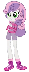 Size: 286x704 | Tagged: safe, artist:dizzy-daze, derpibooru import, sweetie belle, human, equestria girls, clothes, female, image, long hair, long sleeved shirt, long sleeves, png, shirt, shorts, simple background, solo, striped shirt, transparent background