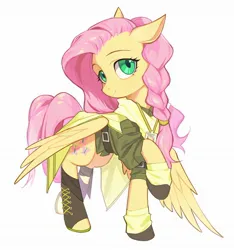 Size: 1904x2036 | Tagged: safe, artist:7hundredt, derpibooru import, fluttershy, pegasus, pony, alternate hairstyle, braid, clothes, female, image, jpeg, mare, simple background, solo, white background