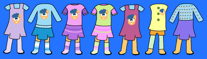 Size: 2006x574 | Tagged: safe, artist:hasbropreschool1983, derpibooru import, first base, pegasus, pony, adorabase, barely pony related, blue background, clothes, cute, dress, female, filly, foal, g4, grin, image, overalls, pegasus first base, png, race swap, shoes, simple background, skirt, smiling, socks, striped clothes, striped socks, sweater, tights, vest