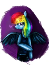 Size: 538x688 | Tagged: safe, artist:ricky125, derpibooru import, rainbow dash, pegasus, pony, semi-anthro, clothes, female, image, mare, pants, png, shy, solo, spread wings, tanktop, wings