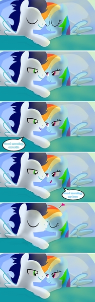 Size: 1943x6174 | Tagged: safe, artist:mlplary6, derpibooru import, rainbow dash, soarin', pegasus, pony, bed, comic, female, good morning, husband and wife, image, jpeg, kiss on the lips, kissing, looking at each other, looking at someone, looking at you, love, lying down, male, mare, romantic, shipping, sleeping, smiling, smiling at each other, smiling at you, soarindash, stallion, straight