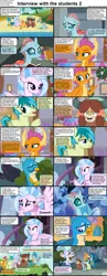 Size: 1282x3304 | Tagged: safe, derpibooru import, edit, edited screencap, screencap, gallus, ocellus, sandbar, silverstream, smolder, yona, changedling, changeling, dragon, earth pony, gryphon, hippogriff, pony, yak, comic:celestia's servant interview, non-compete clause, school daze, uprooted, book, caption, cheering, comic, cs captions, image, image macro, interview, lake, png, scared, screencap comic, text, water