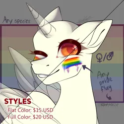 Size: 1000x1000 | Tagged: safe, artist:sparkie45, derpibooru import, oc, alicorn, earth pony, hybrid, original species, pegasus, pony, unicorn, commission, image, png, pride, pride flag, solo, your character here