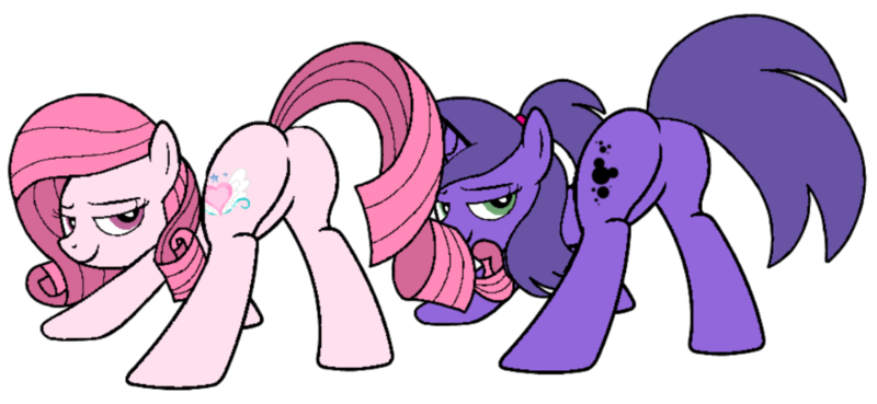 Size: 1024x472 | Tagged: suggestive, artist:noi kincade, derpibooru import, oc, oc:annisa trihapsari, oc:violetta cuddles belle, unofficial characters only, earth pony, pony, unicorn, adorasexy, annibutt, base used, butt, butt shake, cute, duo, duo female, earth pony oc, female, image, lesbian couple, looking at you, looking back, looking back at you, mare, plot, png, ponytail, sexy, simple background, smiling, smiling at you, sultry pose, transparent background