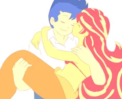 Size: 1280x1043 | Tagged: safe, artist:studiodraw, derpibooru import, flash sentry, sunset shimmer, human, mermaid, equestria girls, ariel, bridal carry, carrying, crossover, eyes closed, female, flashimmer, image, jpeg, kiss on the cheek, kissing, male, mermaidized, prince eric, shipping, species swap, straight