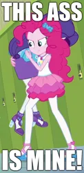 Size: 500x1026 | Tagged: suggestive, derpibooru import, edit, edited screencap, screencap, pinkie pie, rarity, equestria girls, equestria girls series, holidays unwrapped, spoiler:eqg series (season 2), caption, carrying, exes and oohs, female, helluva boss, image, implied sex, lesbian, meme, png, raripie, shipping, text