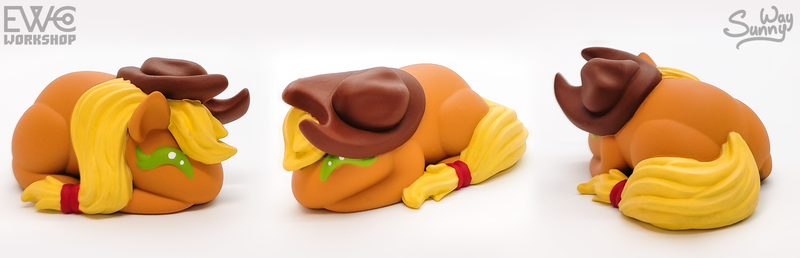 Size: 2000x645 | Tagged: safe, artist:sunny way, derpibooru import, applejack, earth pony, pony, 3d print, art, artwork, bun, craft, cute, ewc workshop, female, figurine, happy, hat, image, irl, little buns, painting, photo, png, sculpture, smiling, solo, statue