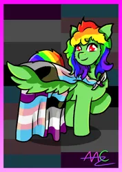 Size: 2480x3508 | Tagged: safe, artist:avacz, derpibooru import, oc, oc:ceezie, unofficial characters only, pegasus, pony, asexual pride flag, cute, female, image, mare, png, pride, pride flag, pride month, smiling, solo, trans female, transgender, transgender pride flag