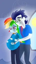 Size: 1080x1920 | Tagged: safe, artist:mlplary6, derpibooru import, rainbow dash, soarin', human, equestria girls, female, husband and wife, image, love, male, png, preggo dash, pregnant, shipping, smiling, soarindash, straight, sun, window