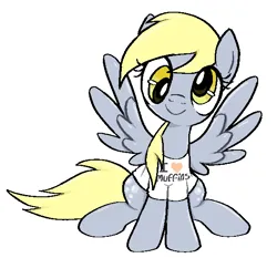 Size: 560x523 | Tagged: safe, artist:muffinz, derpibooru import, derpy hooves, pegasus, pony, clothes, cute, food, image, muffin, png, shirt, simple background, solo, that pony sure does love muffins, white background