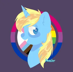 Size: 2449x2399 | Tagged: safe, artist:hopeless silver, derpibooru import, oc, oc:skydreams, unofficial characters only, pony, unicorn, bisexual pride flag, bust, commission, female, image, mare, png, pride, pride flag, solo, ych result