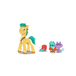 Size: 1500x1500 | Tagged: safe, derpibooru import, official, hitch trailblazer, crab, earth pony, pony, raccoon, snail, g5, my little pony: tell your tale, animated, gif, image, jumping, male, pegasnail, raccoonicorn, simple background, stallion, transparent background