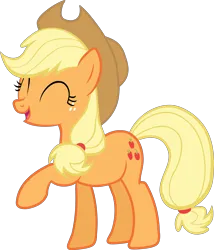 Size: 4344x5066 | Tagged: safe, derpibooru import, official, applejack, earth pony, pony, g4, .svg available, cute, eyes closed, female, freckles, image, jackabetes, mare, open mouth, open smile, png, raised hoof, show accurate, simple background, smiling, solo, stock vector, transparent background, vector