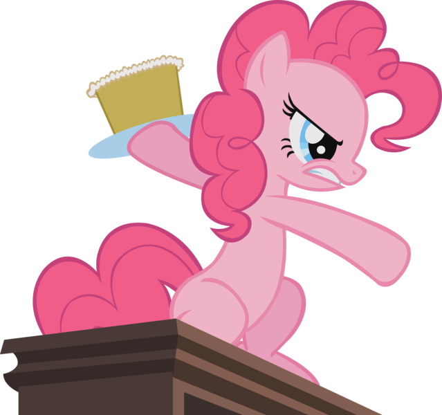 Size: 5590x5245 | Tagged: safe, artist:midnite99, derpibooru import, pinkie pie, earth pony, pony, season 2, secret of my excess, angry, assaulting with cake, cake, female, food, holding, image, mare, on hind legs, pinkie pie is not amused, png, simple background, solo, transparent background, unamused, vector