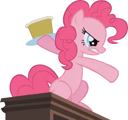 Size: 5590x5245 | Tagged: safe, artist:midnite99, derpibooru import, pinkie pie, earth pony, pony, season 2, secret of my excess, angry, assaulting with cake, cake, female, food, holding, image, mare, on hind legs, pinkie pie is not amused, png, simple background, solo, transparent background, unamused, vector