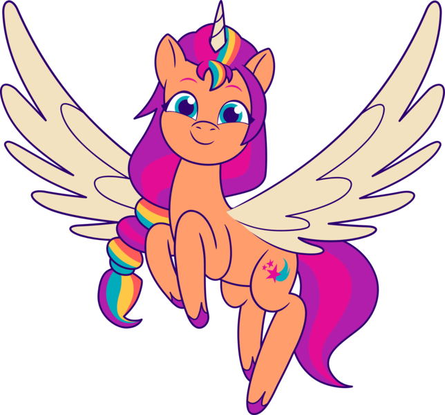 Size: 5677x5288 | Tagged: safe, derpibooru import, official, sunny starscout, alicorn, earth pony, pony, g5, my little pony: tell your tale, .svg available, alicornified, female, flying, image, mane stripe sunny, mare, png, race swap, simple background, solo, transparent background, vector