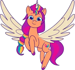 Size: 5677x5288 | Tagged: safe, derpibooru import, official, sunny starscout, alicorn, earth pony, pony, g5, my little pony: tell your tale, .svg available, alicornified, female, flying, image, mane stripe sunny, mare, png, race swap, simple background, solo, transparent background, vector