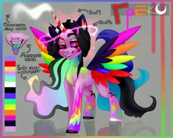 Size: 4096x3277 | Tagged: safe, artist:irinamar, derpibooru import, oc, unofficial characters only, alicorn, pony, alicorn oc, colored wings, cyrillic, ethereal mane, horn, image, jpeg, multicolored wings, multiple horns, rainbow wings, reference sheet, russian, solo, tricorn, wingding eyes, wings