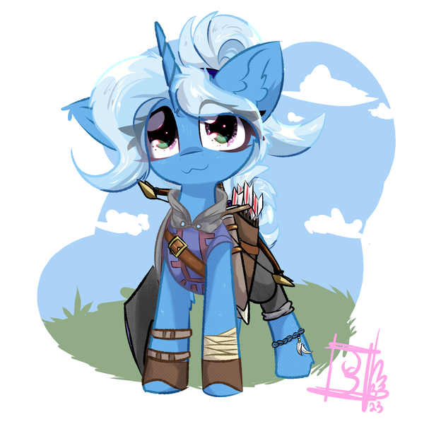 Size: 2000x2000 | Tagged: safe, artist:jubyskylines, derpibooru import, trixie, pony, unicorn, archer, arrow, bow, image, png, quiver, solo