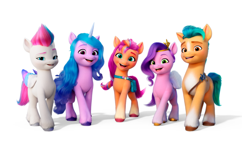 Size: 2559x1725 | Tagged: safe, derpibooru import, official, hitch trailblazer, izzy moonbow, pipp petals, sunny starscout, zipp storm, earth pony, pegasus, pony, unicorn, g5, my little pony: a new generation, my little pony: make your mark, female, image, male, mane five, mane stripe sunny, mare, png, shadow, simple background, stallion, transparent background