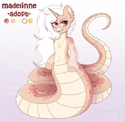 Size: 4000x3924 | Tagged: safe, artist:madelinne, derpibooru import, oc, unofficial characters only, lamia, original species, adoptable, adoptable open, adoption, image, jewelry, long hair, png, reference sheet, solo, white hair