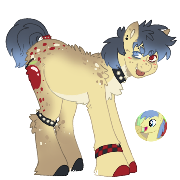 Size: 1000x1000 | Tagged: safe, artist:kazmuun, derpibooru import, red delicious, pony, apple family member, choker, heterochromia, image, png, simple background, solo, spiked choker, transparent background