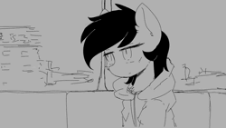 Size: 1280x720 | Tagged: safe, artist:binhminhki, derpibooru import, oc, oc:anonfilly, unofficial characters only, pony, animated, anime, clothes, female, filly, grayscale, hoodie, image, lag train, mare, monochrome, parody, video, webm