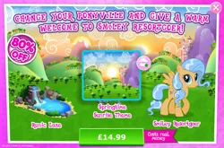 Size: 1964x1297 | Tagged: safe, derpibooru import, official, dusty swift, pegasus, pony, advertisement, background character, background pony, bush, costs real money, english, female, gameloft, image, jpeg, lake, las pegasus resident, mare, mobile game, my little pony: magic princess, numbers, sale, solo, solo focus, spread wings, text, water, wings