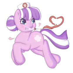 Size: 2048x2048 | Tagged: safe, artist:sinnamonsol, derpibooru import, nurse sweetheart, earth pony, pony, floating, floating heart, heart, image, png, simple background, solo, syringe, transparent background